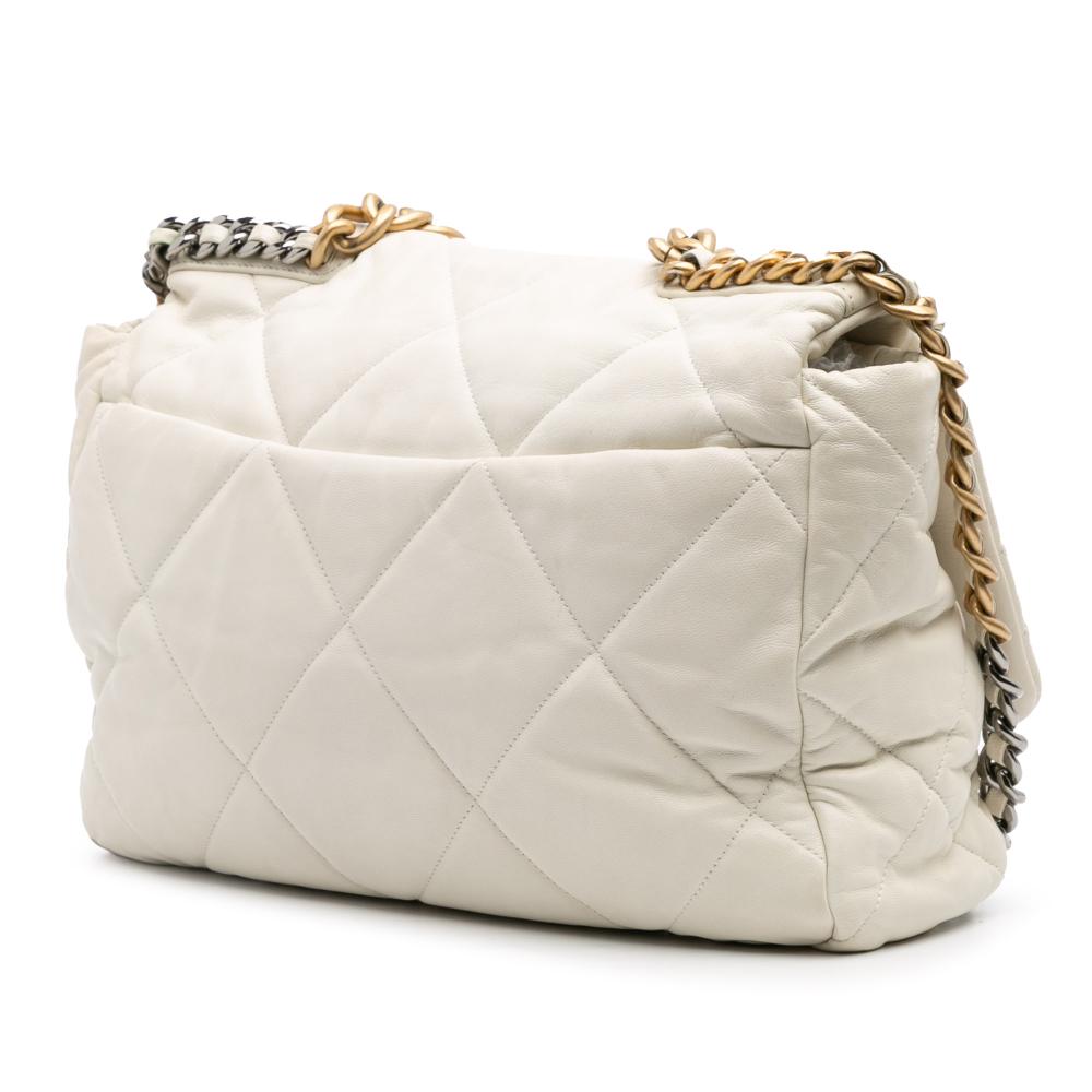 Chanel B Chanel White Off White Lambskin Leather Leather Maxi Lambskin 19 Flap Italy