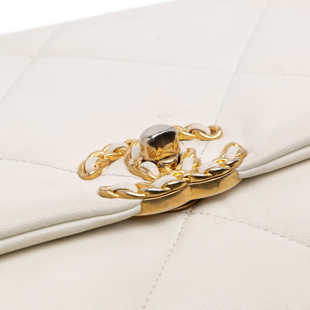 Chanel B Chanel White Off White Lambskin Leather Leather Maxi Lambskin 19 Flap Italy