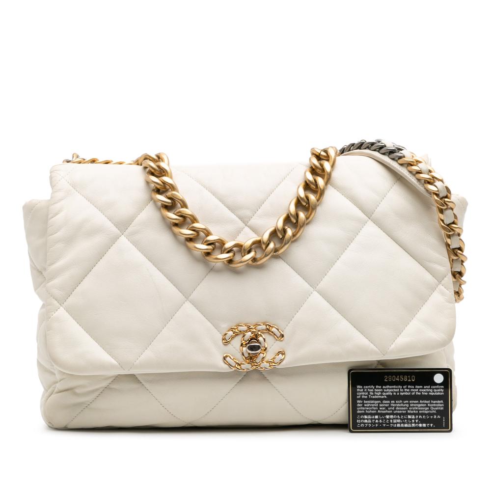 Chanel B Chanel White Off White Lambskin Leather Leather Maxi Lambskin 19 Flap Italy