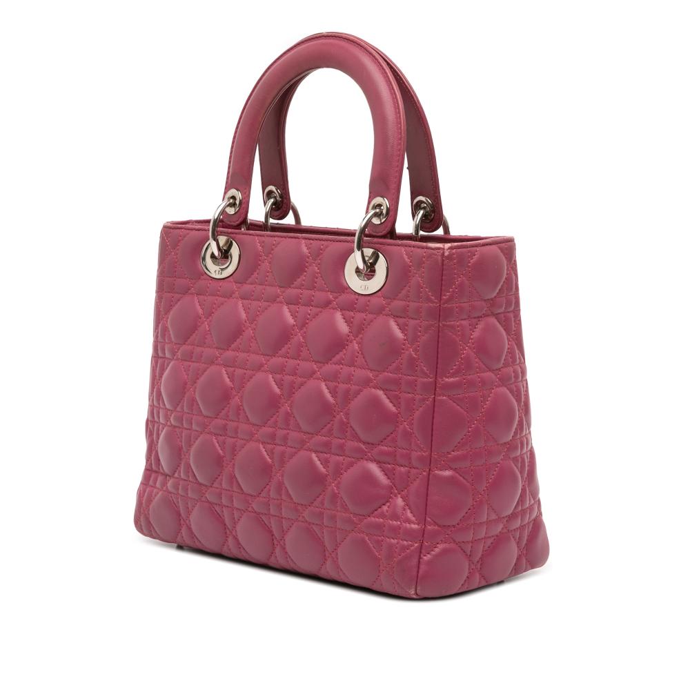 Christian Dior B Dior Purple Magenta Lambskin Leather Leather Medium Lambskin Cannage Lady Dior Italy