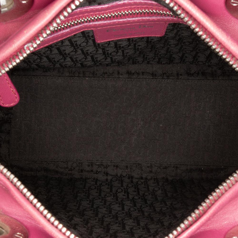 Christian Dior B Dior Purple Magenta Lambskin Leather Leather Medium Lambskin Cannage Lady Dior Italy