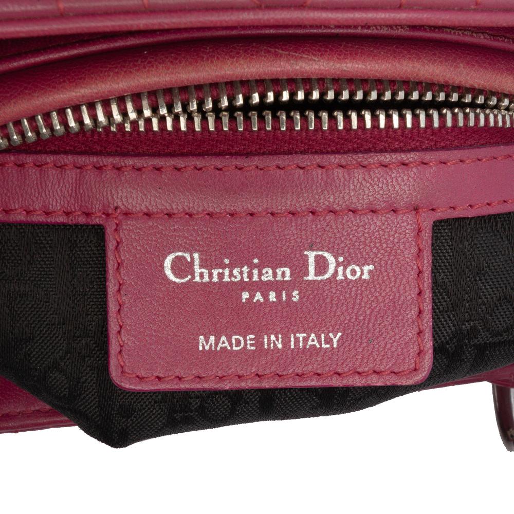 Christian Dior B Dior Purple Magenta Lambskin Leather Leather Medium Lambskin Cannage Lady Dior Italy