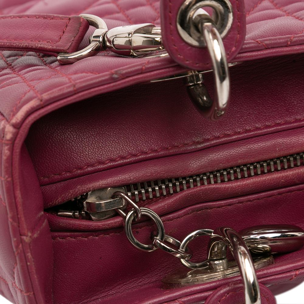 Christian Dior B Dior Purple Magenta Lambskin Leather Leather Medium Lambskin Cannage Lady Dior Italy