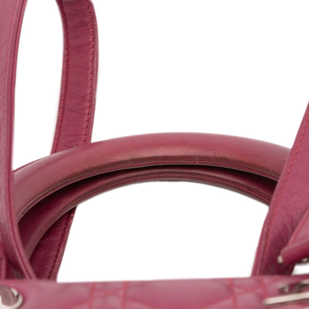 Christian Dior B Dior Purple Magenta Lambskin Leather Leather Medium Lambskin Cannage Lady Dior Italy