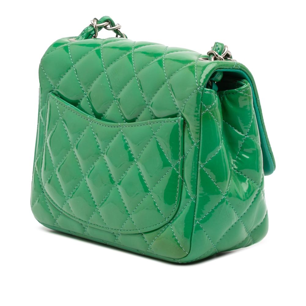 Chanel B Chanel Green Patent Leather Leather Mini Square Classic Patent Single Flap Italy