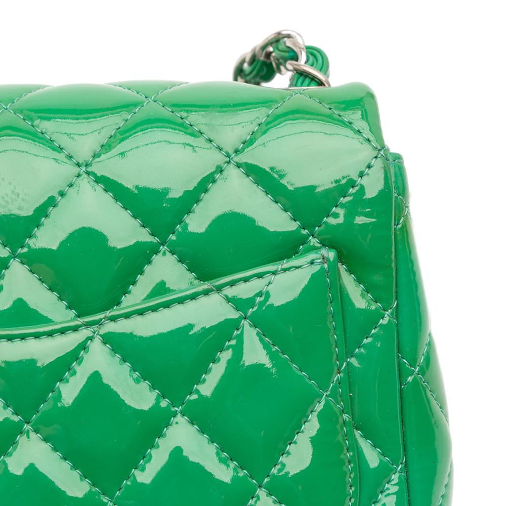 Chanel B Chanel Green Patent Leather Leather Mini Square Classic Patent Single Flap Italy