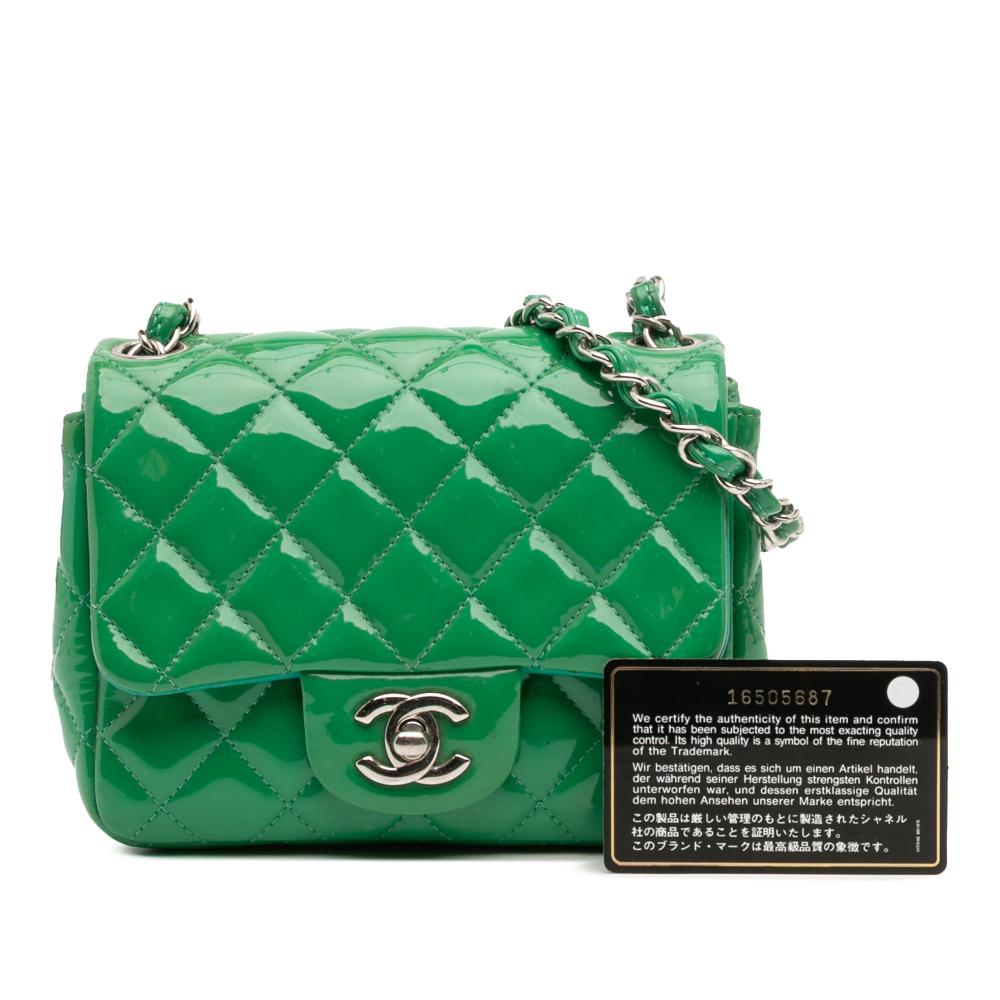 Chanel B Chanel Green Patent Leather Leather Mini Square Classic Patent Single Flap Italy
