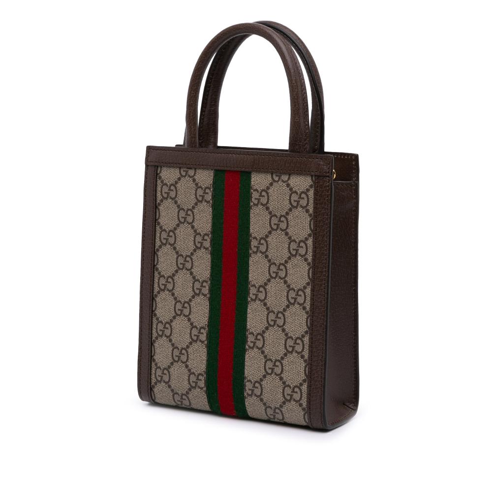 Gucci AB Gucci Brown Beige Coated Canvas Fabric Mini GG Supreme Ophidia Web Satchel Italy