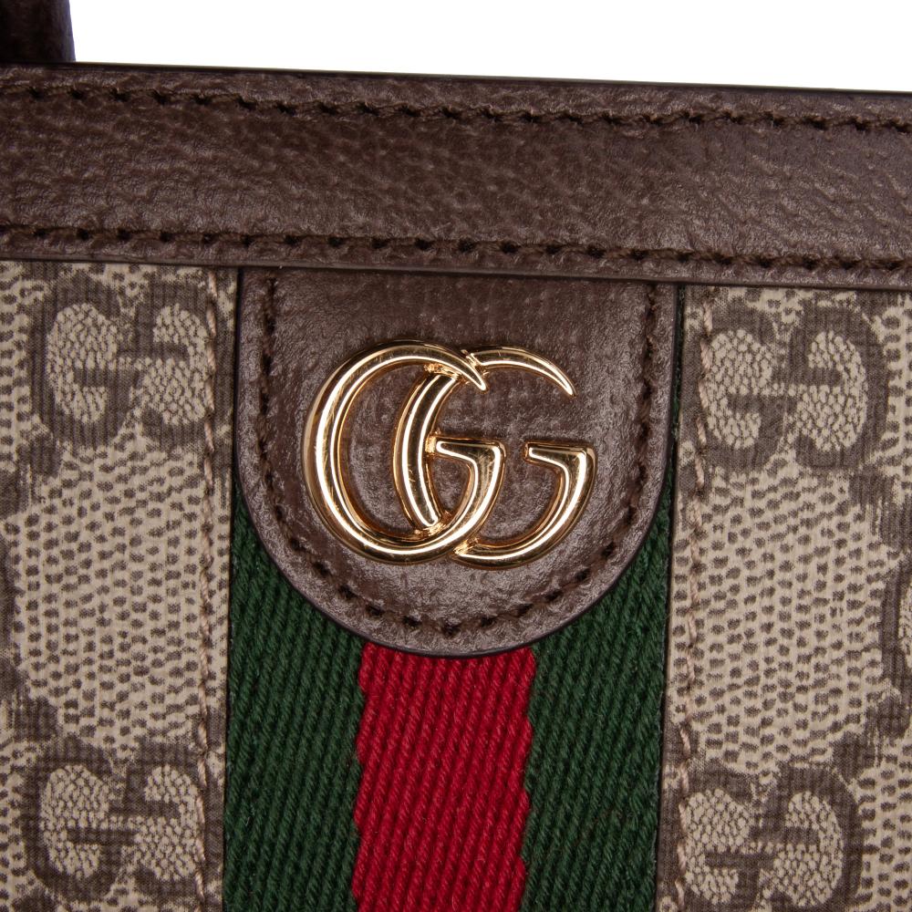 Gucci AB Gucci Brown Beige Coated Canvas Fabric Mini GG Supreme Ophidia Web Satchel Italy