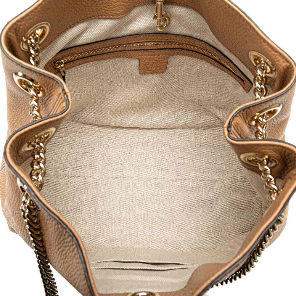 Gucci AB Gucci Brown Nude Calf Leather Medium Soho Chain Tote Italy