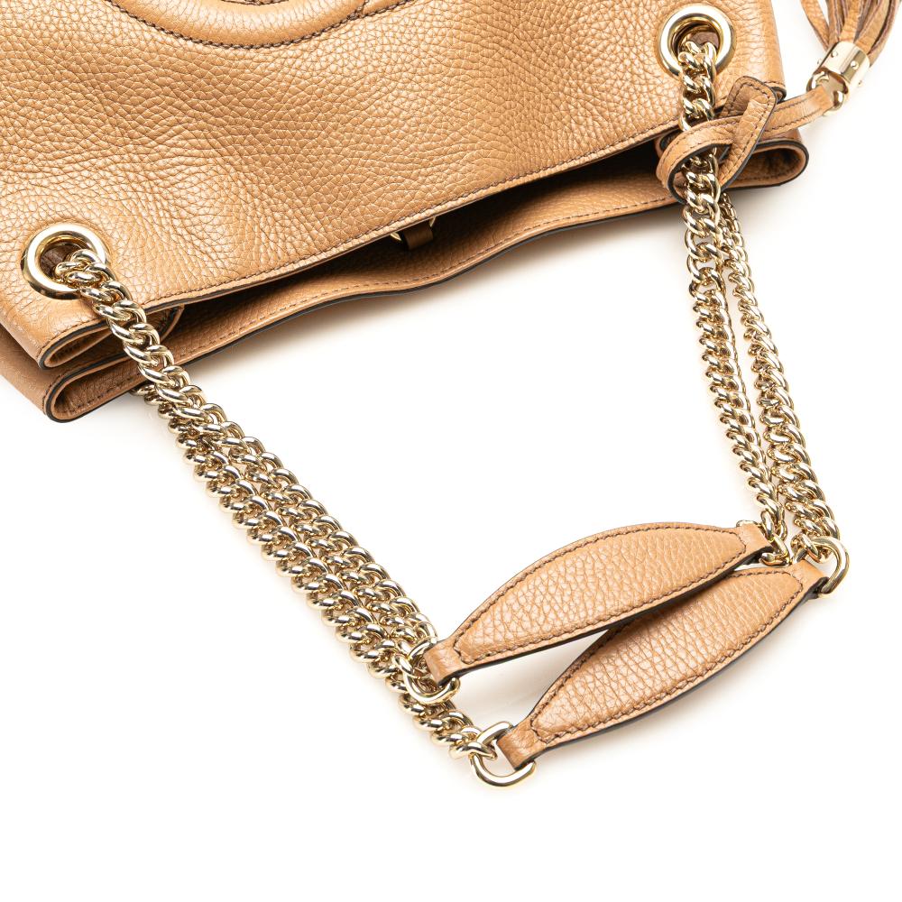 Gucci AB Gucci Brown Nude Calf Leather Medium Soho Chain Tote Italy