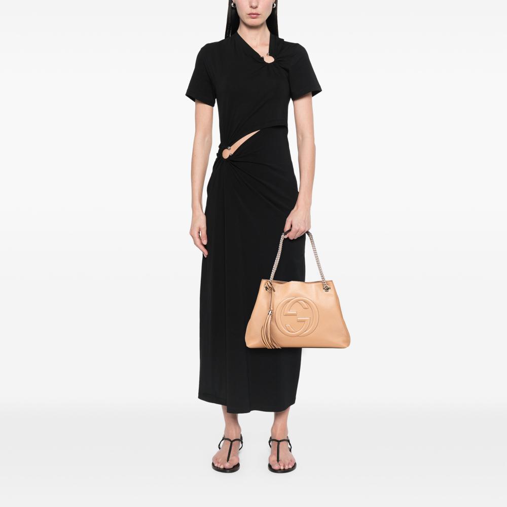 Gucci AB Gucci Brown Nude Calf Leather Medium Soho Chain Tote Italy