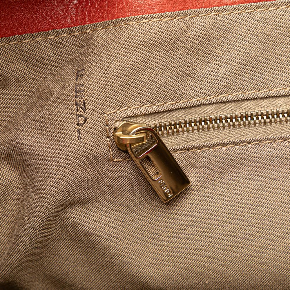 Fendi B Fendi Orange Dark Orange Calf Leather Large Twins Tote Italy