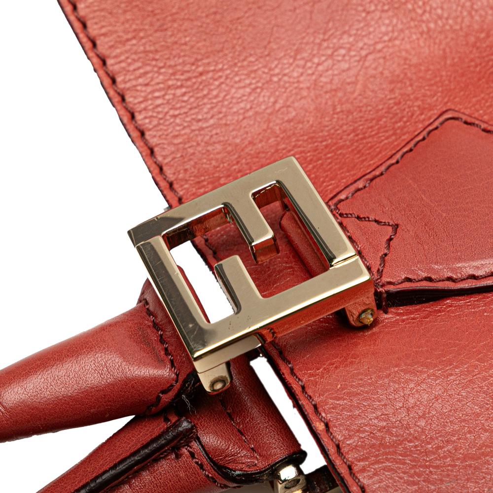 Fendi B Fendi Orange Dark Orange Calf Leather Large Twins Tote Italy