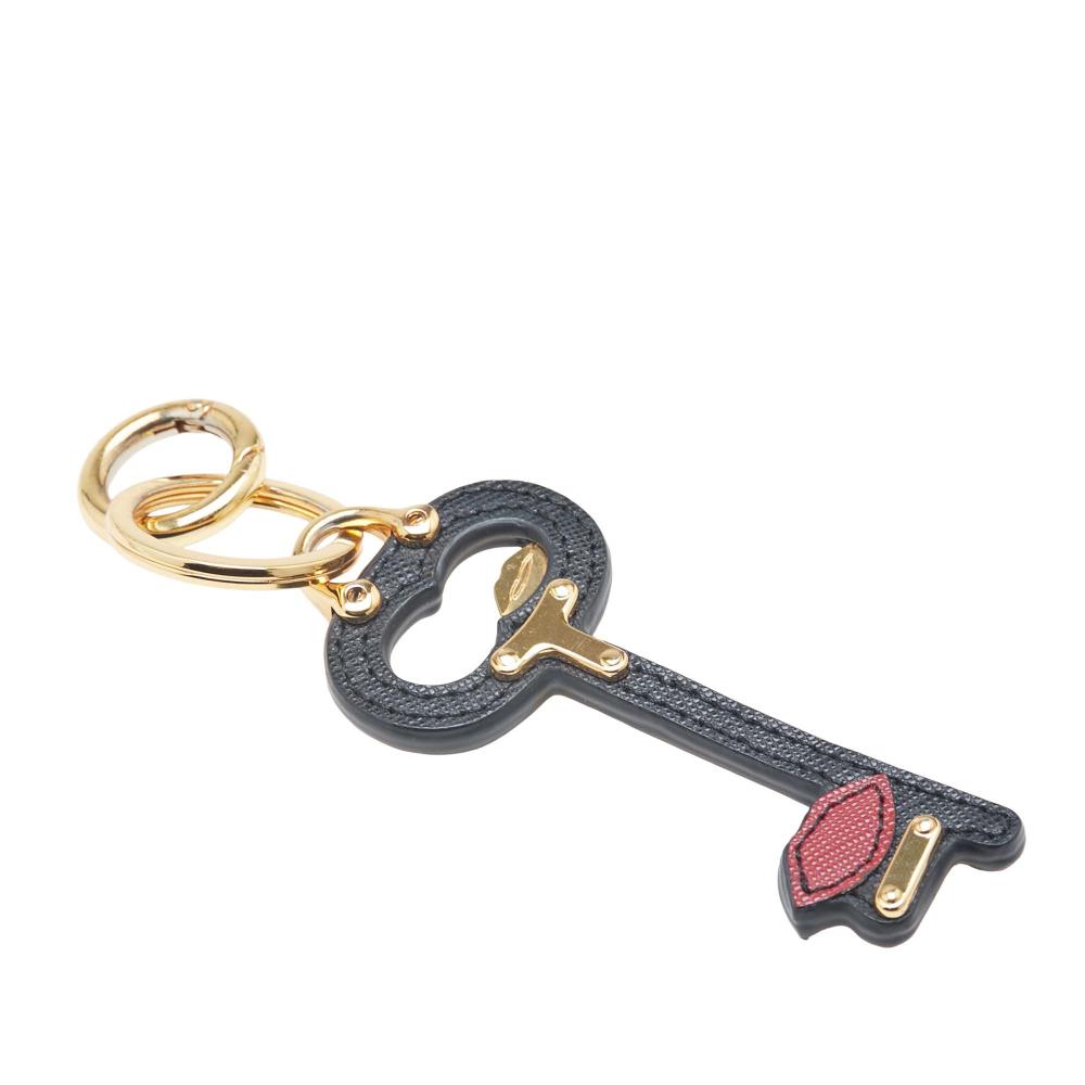 Prada AB Prada Black Saffiano Leather Lip Key Chain Italy