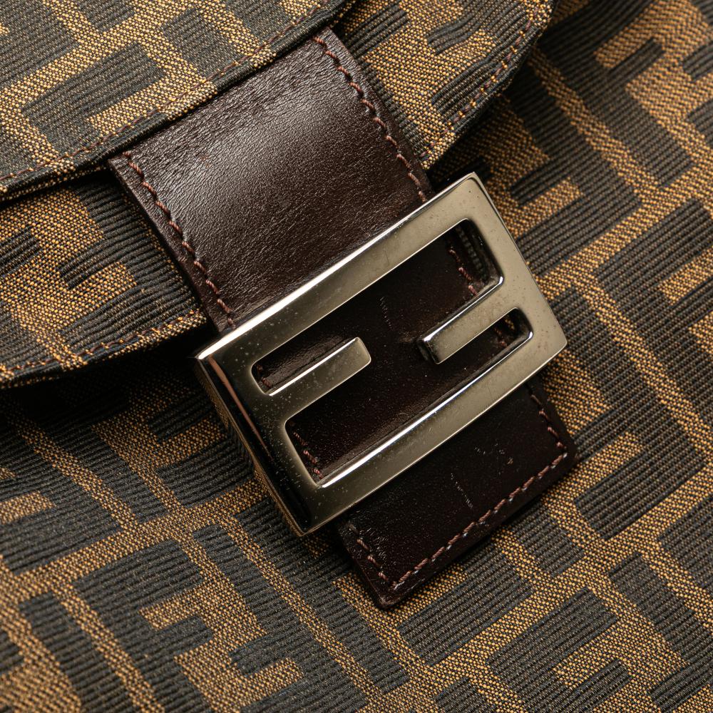 Fendi B Fendi Brown Canvas Fabric Zucca Double Flap Shoulder Bag Italy