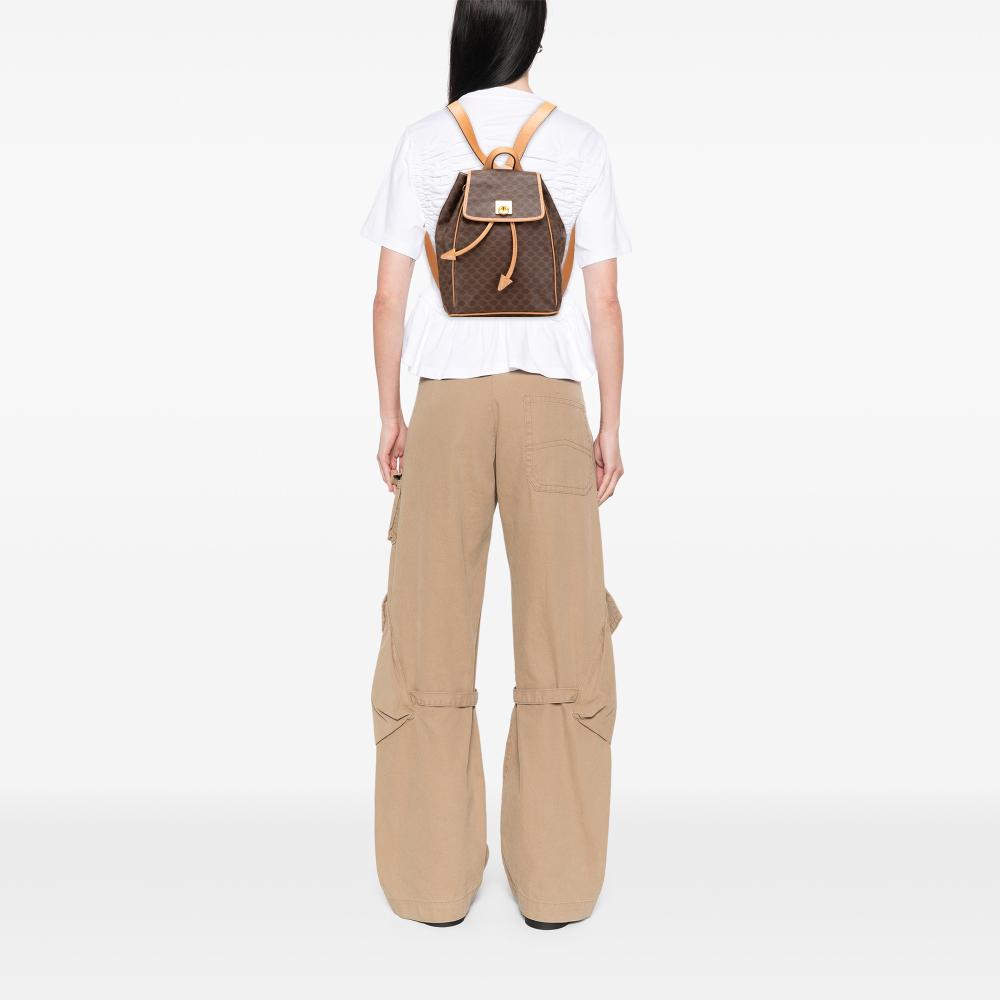 Celine B Celine Brown Coated Canvas Fabric Macadam Backpack Italy