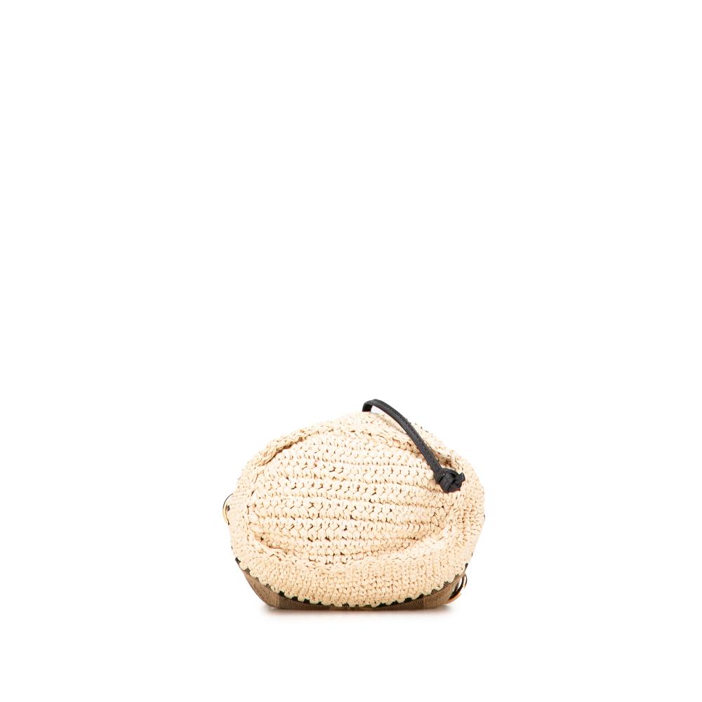 Fendi B Fendi Brown Jacquard Fabric Zucca Pequin Jaquard and Straw Mon Tresor Bucket Bag Italy