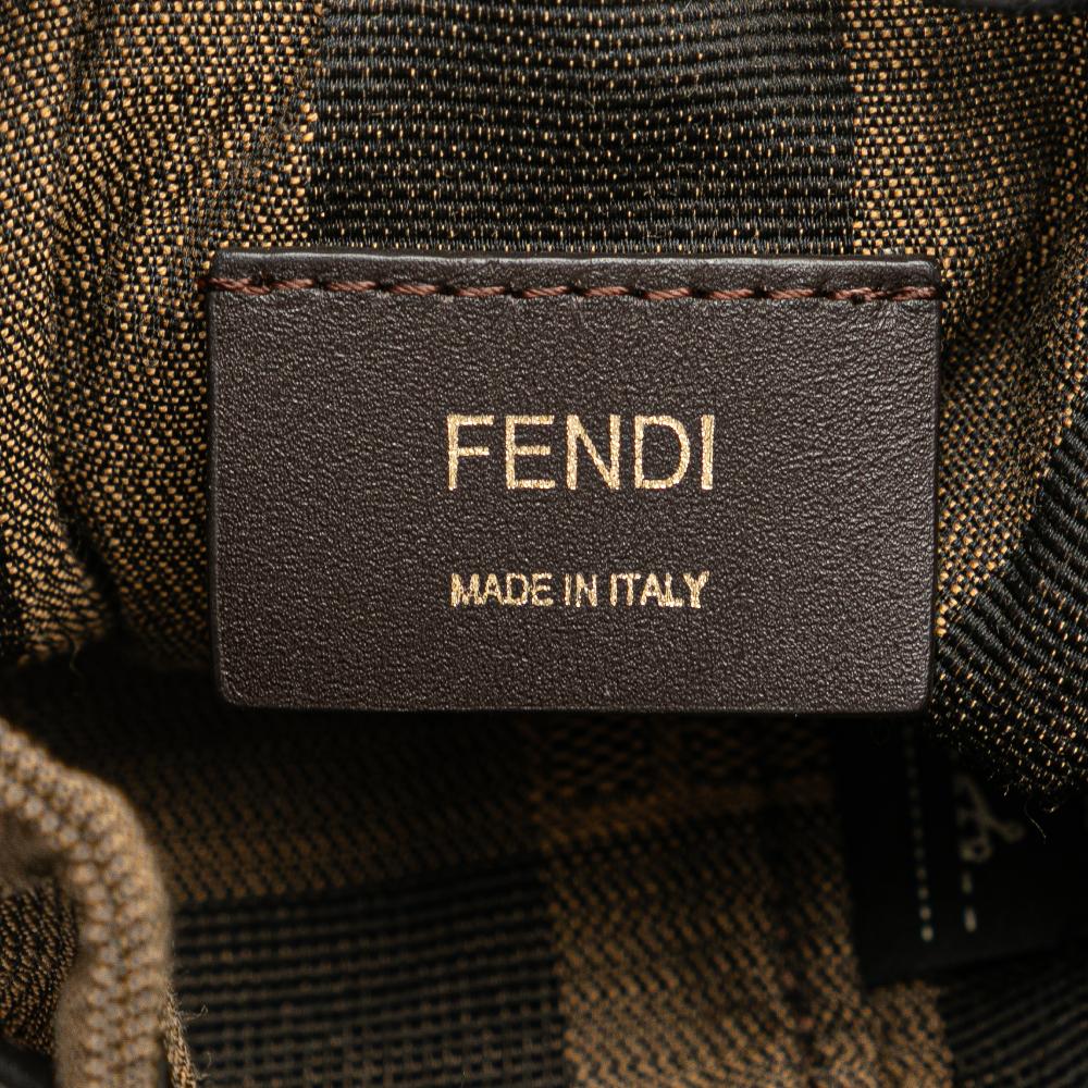 Fendi B Fendi Brown Jacquard Fabric Zucca Pequin Jaquard and Straw Mon Tresor Bucket Bag Italy