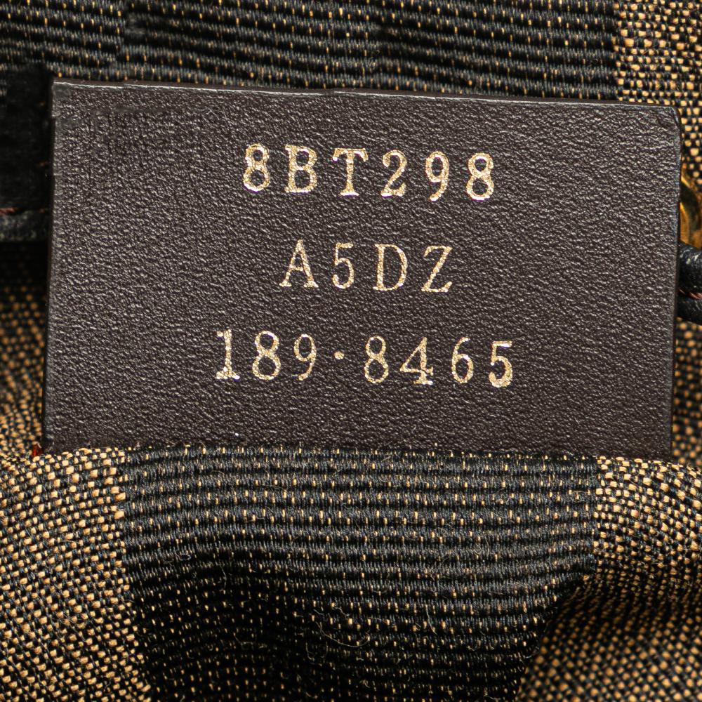 Fendi B Fendi Brown Jacquard Fabric Zucca Pequin Jaquard and Straw Mon Tresor Bucket Bag Italy