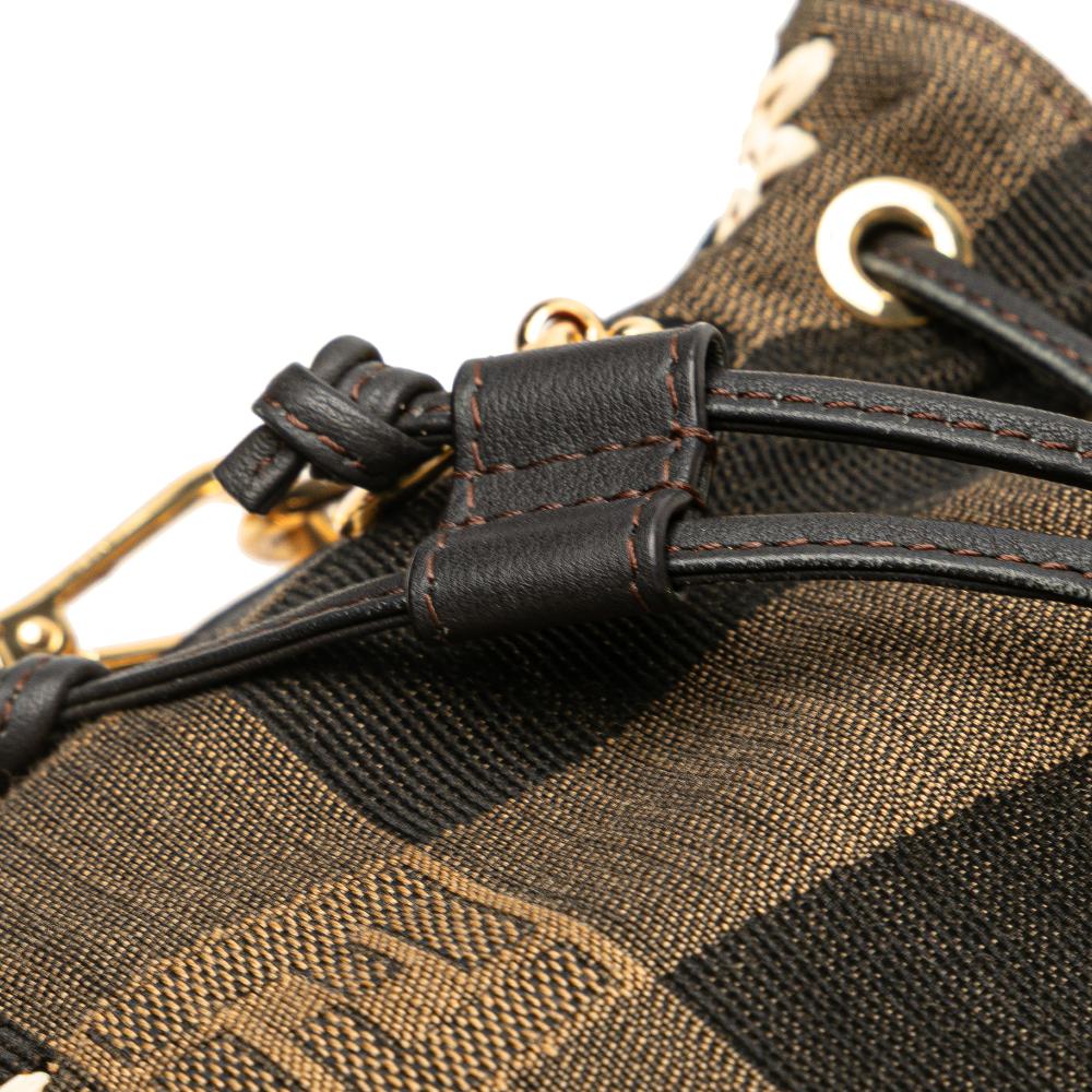 Fendi B Fendi Brown Jacquard Fabric Zucca Pequin Jaquard and Straw Mon Tresor Bucket Bag Italy