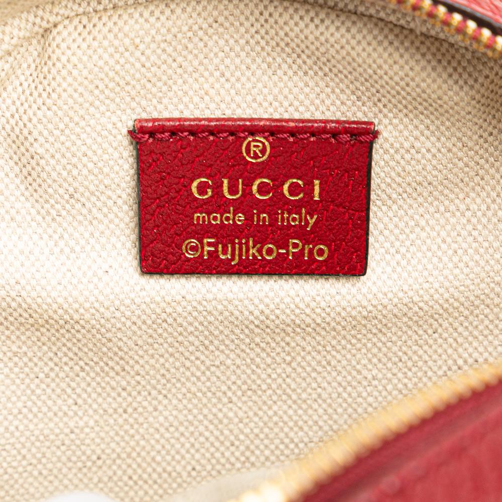 Gucci AB Gucci Brown Beige Coated Canvas Fabric Micro GG Supreme Doraemon Round Crossbody Italy