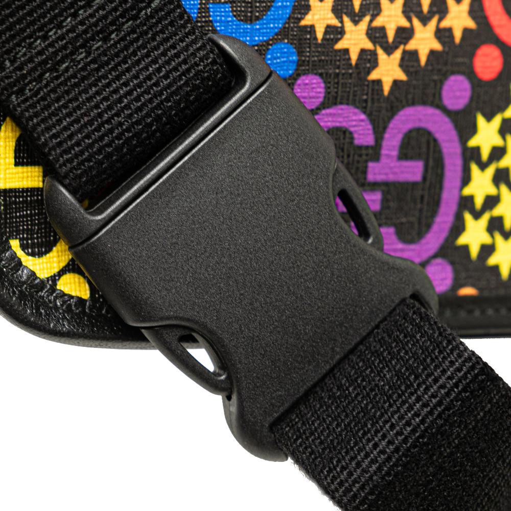 Gucci AB Gucci Black Coated Canvas Fabric GG Supreme Psychedelic Belt Bag Italy