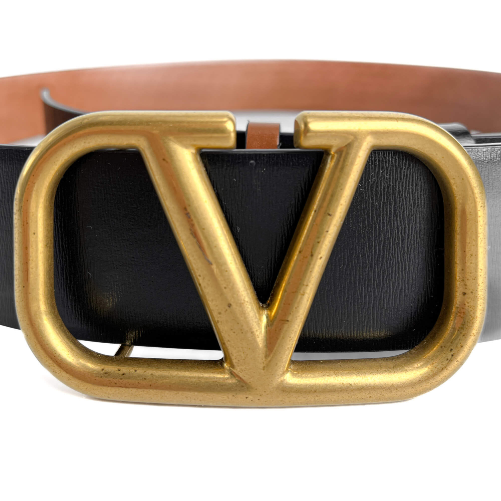 Valentino VLOGO Calfskin Leather Reversible Wide Belt 95/38 Black