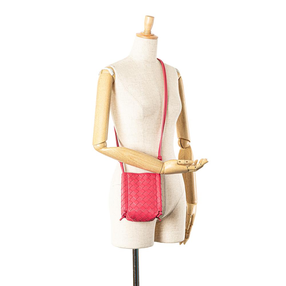Bottega Veneta Pink Strawberry Nappa Leather Leather Mini Nappa Intrecciato The Knot Crossbody Italy