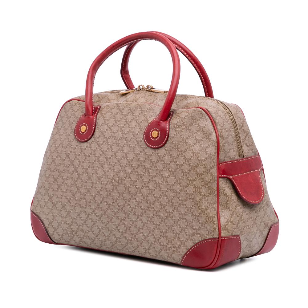 Celine B Celine Brown Beige with Red Coated Canvas Fabric Macadam Handbag Italy