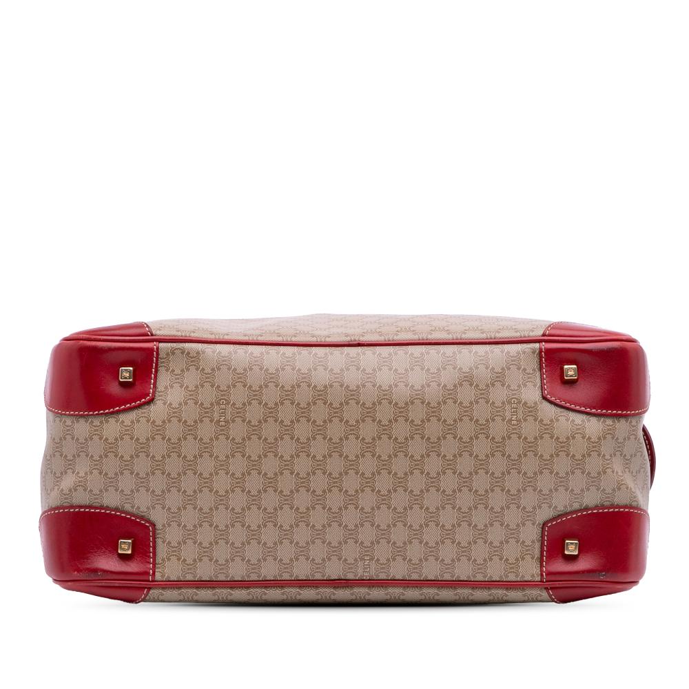 Celine B Celine Brown Beige with Red Coated Canvas Fabric Macadam Handbag Italy