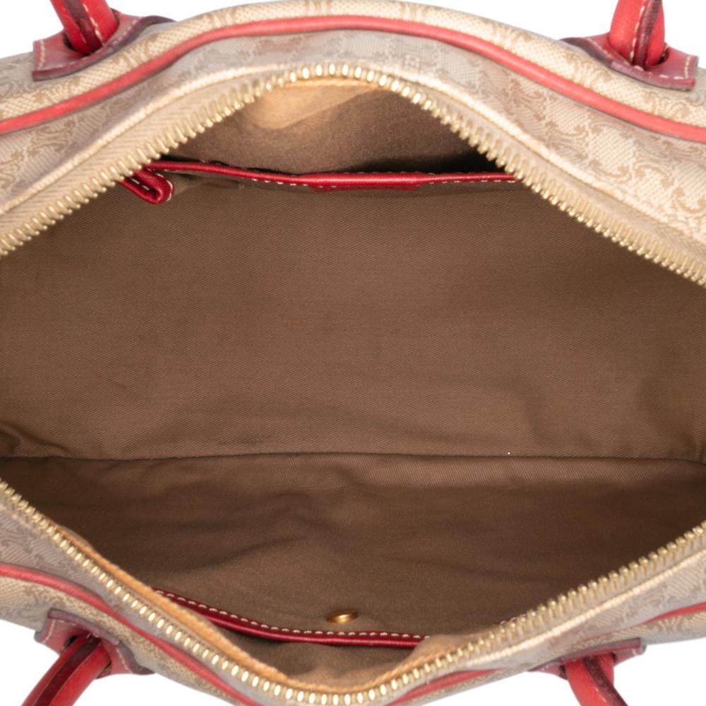 Celine B Celine Brown Beige with Red Coated Canvas Fabric Macadam Handbag Italy