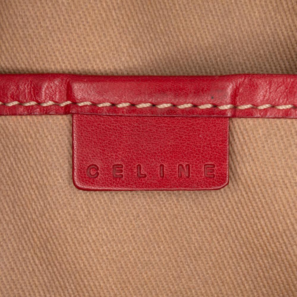 Celine B Celine Brown Beige with Red Coated Canvas Fabric Macadam Handbag Italy