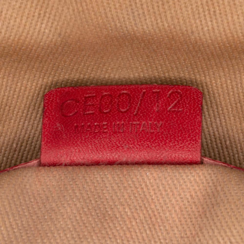 Celine B Celine Brown Beige with Red Coated Canvas Fabric Macadam Handbag Italy