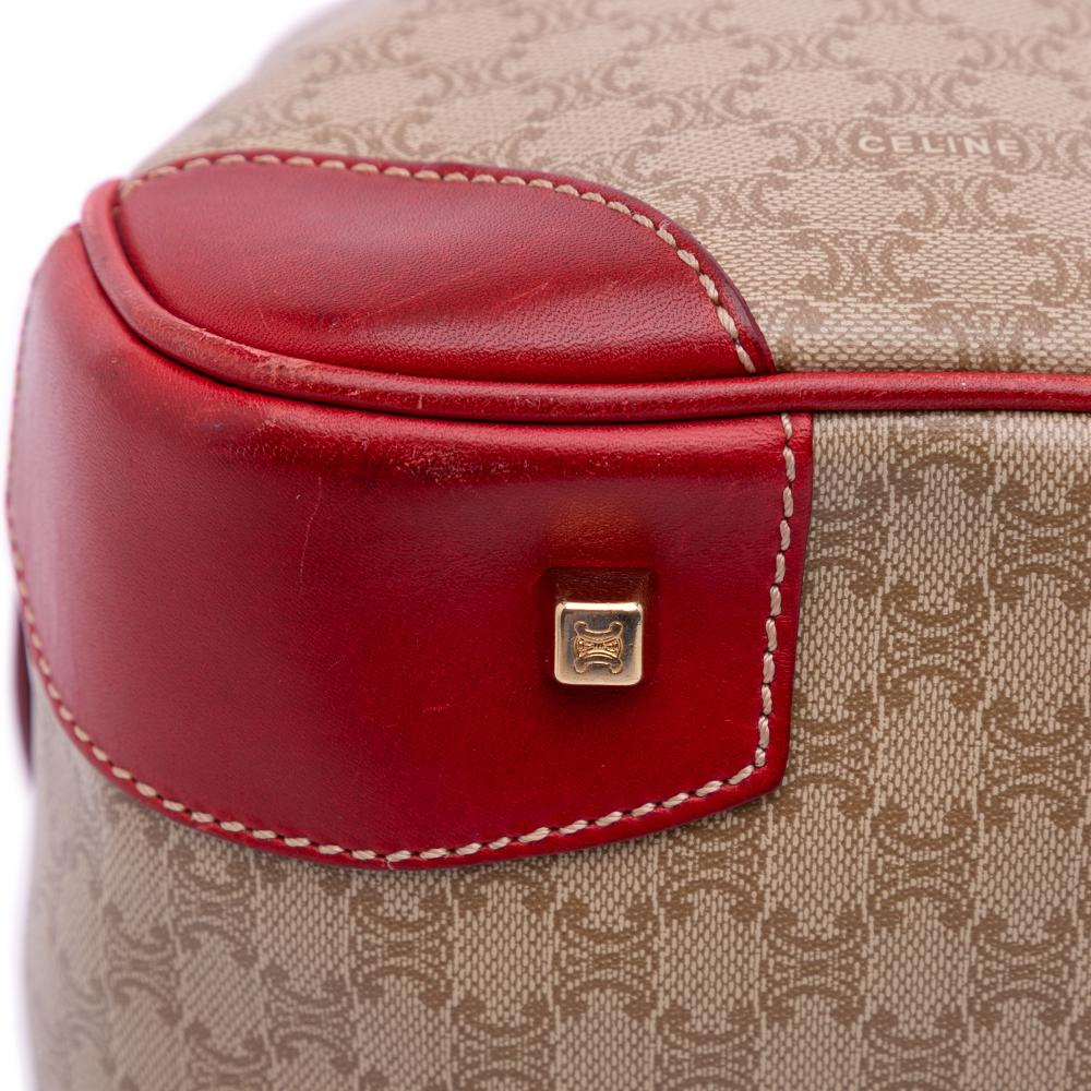 Celine B Celine Brown Beige with Red Coated Canvas Fabric Macadam Handbag Italy