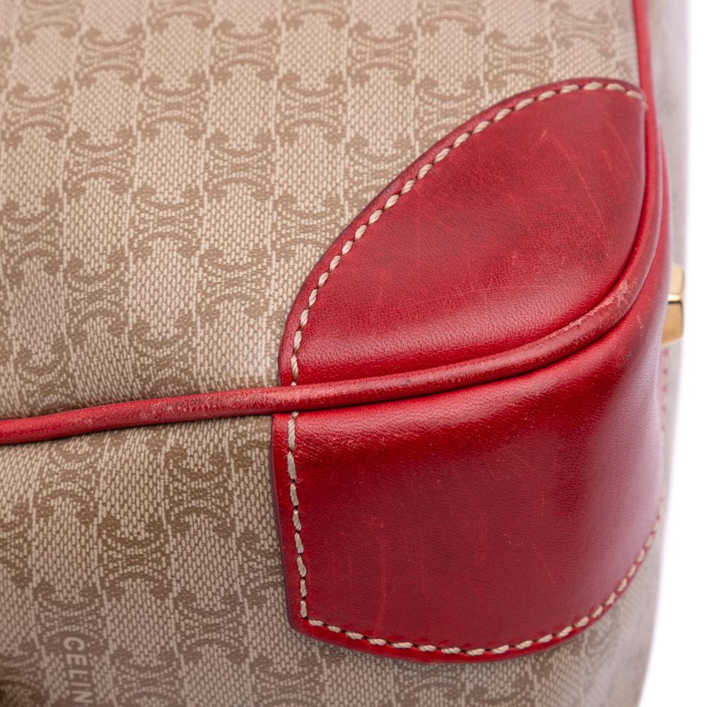 Celine B Celine Brown Beige with Red Coated Canvas Fabric Macadam Handbag Italy