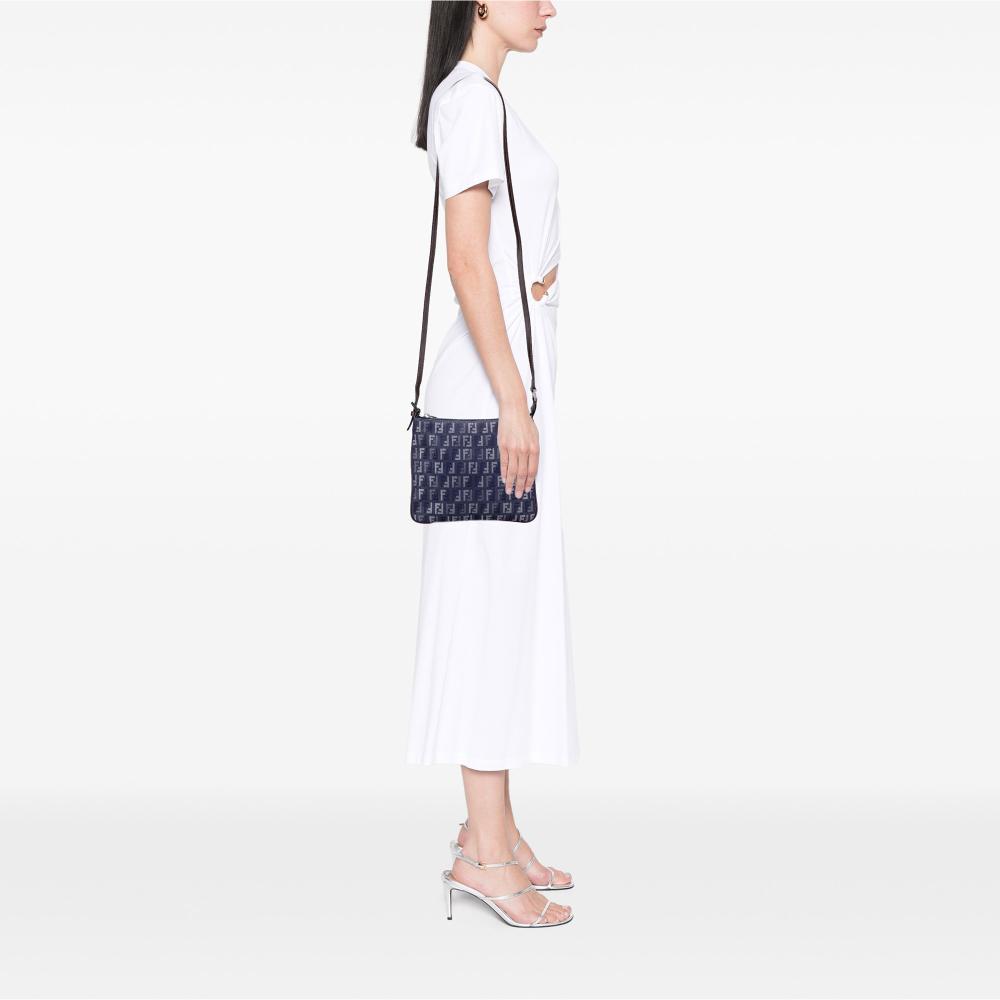 Fendi B Fendi Blue Dark Blue Denim Fabric Zucchino Crossbody Italy