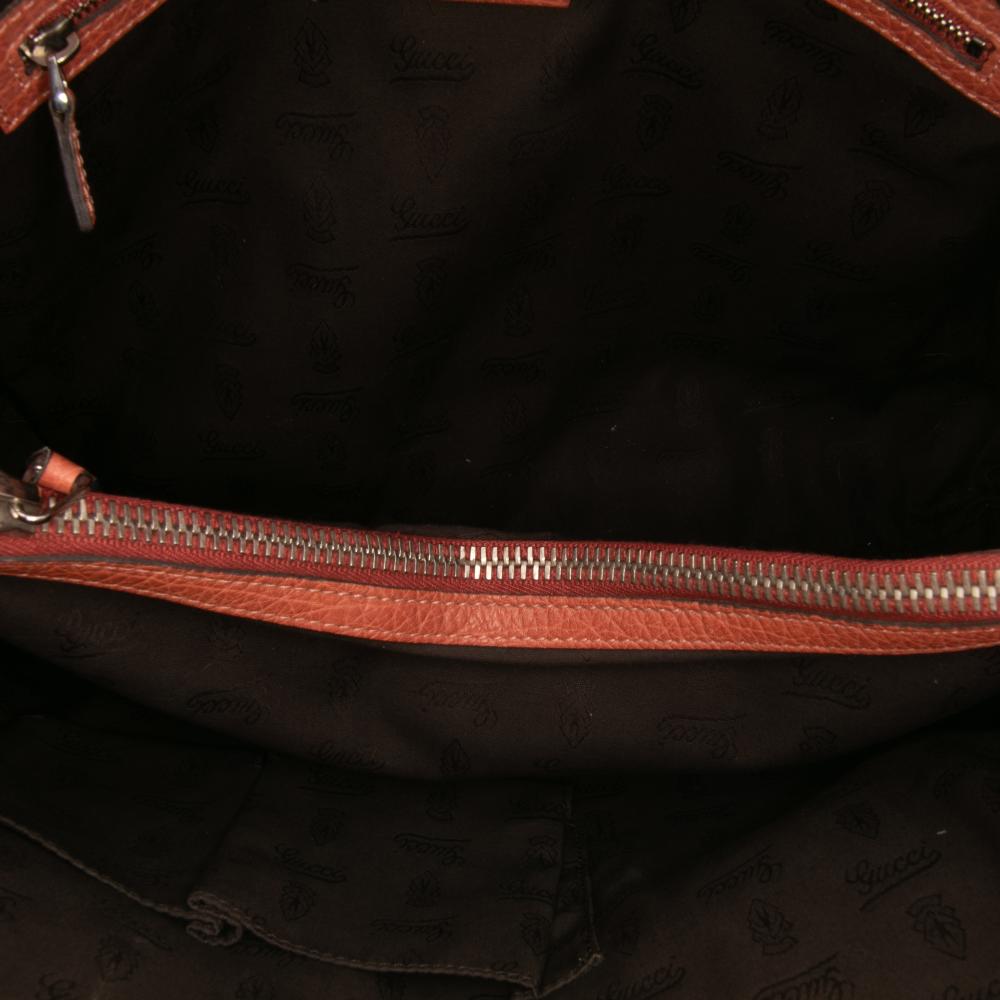 Gucci B Gucci Orange Dark Orange Calf Leather Medium Bamboo Libeccio Tote Italy