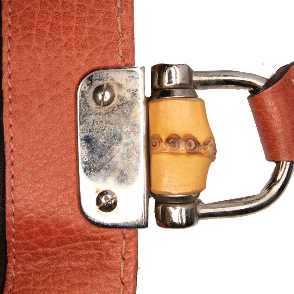 Gucci B Gucci Orange Dark Orange Calf Leather Medium Bamboo Libeccio Tote Italy