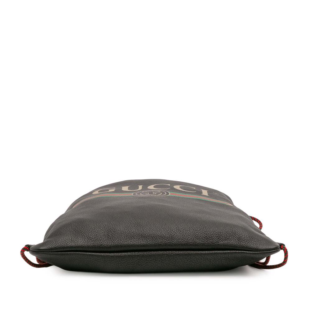 Gucci AB Gucci Black Calf Leather Logo Drawstring Backpack Italy