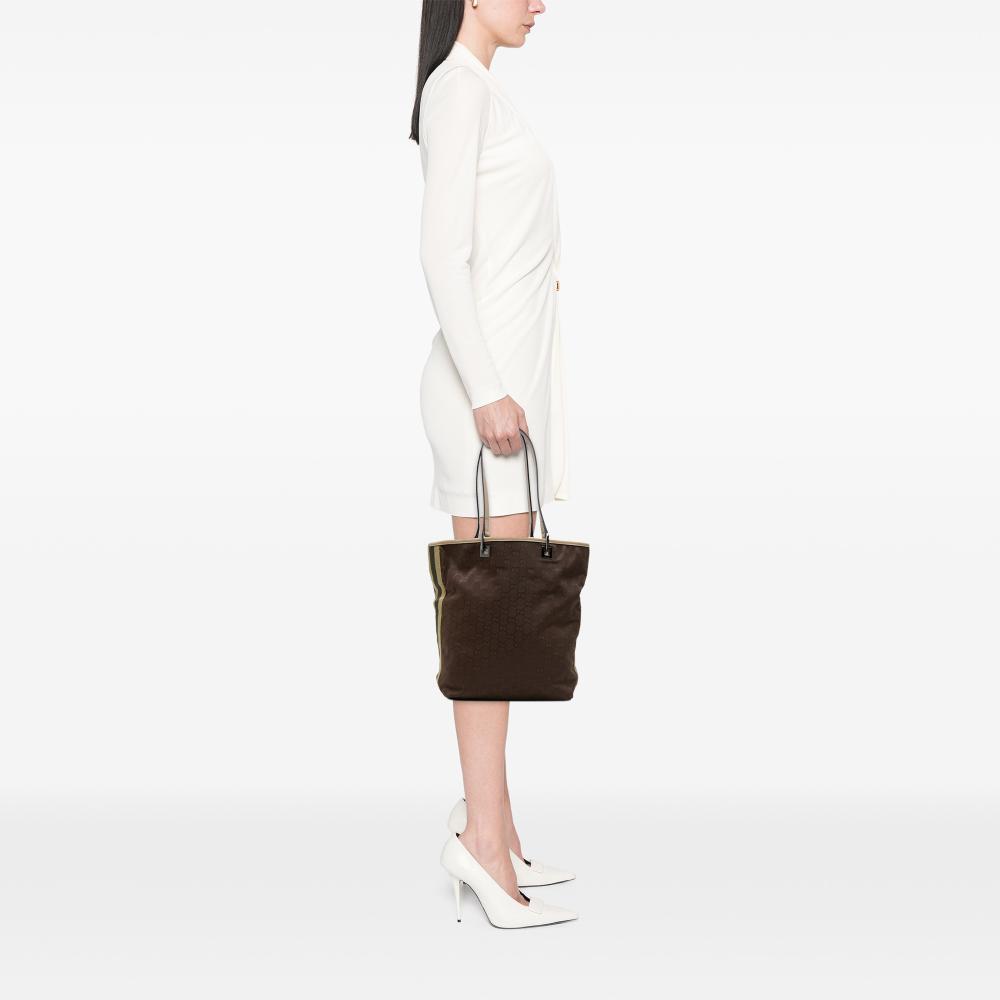 Gucci AB Gucci Brown Canvas Fabric GG Web Tote Italy
