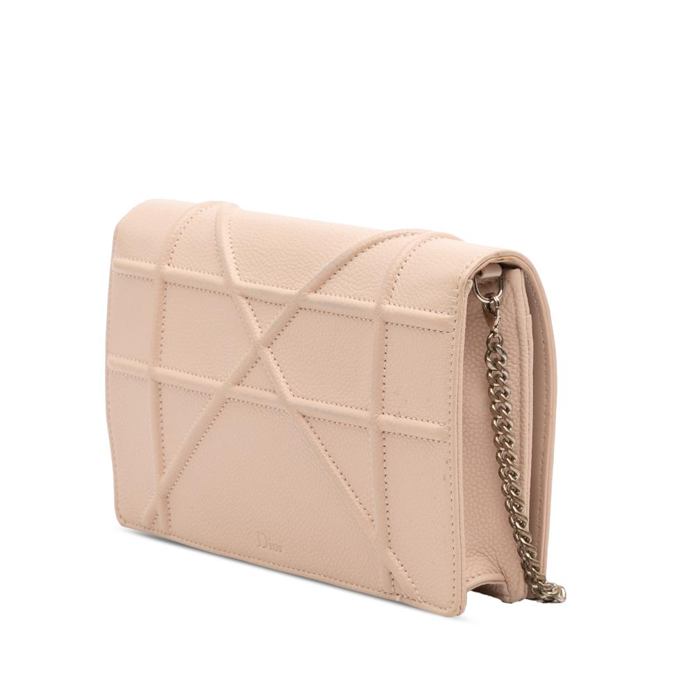 Christian Dior B Dior Brown Nude Calf Leather Grained skin Diorama Wallet on Chain Italy