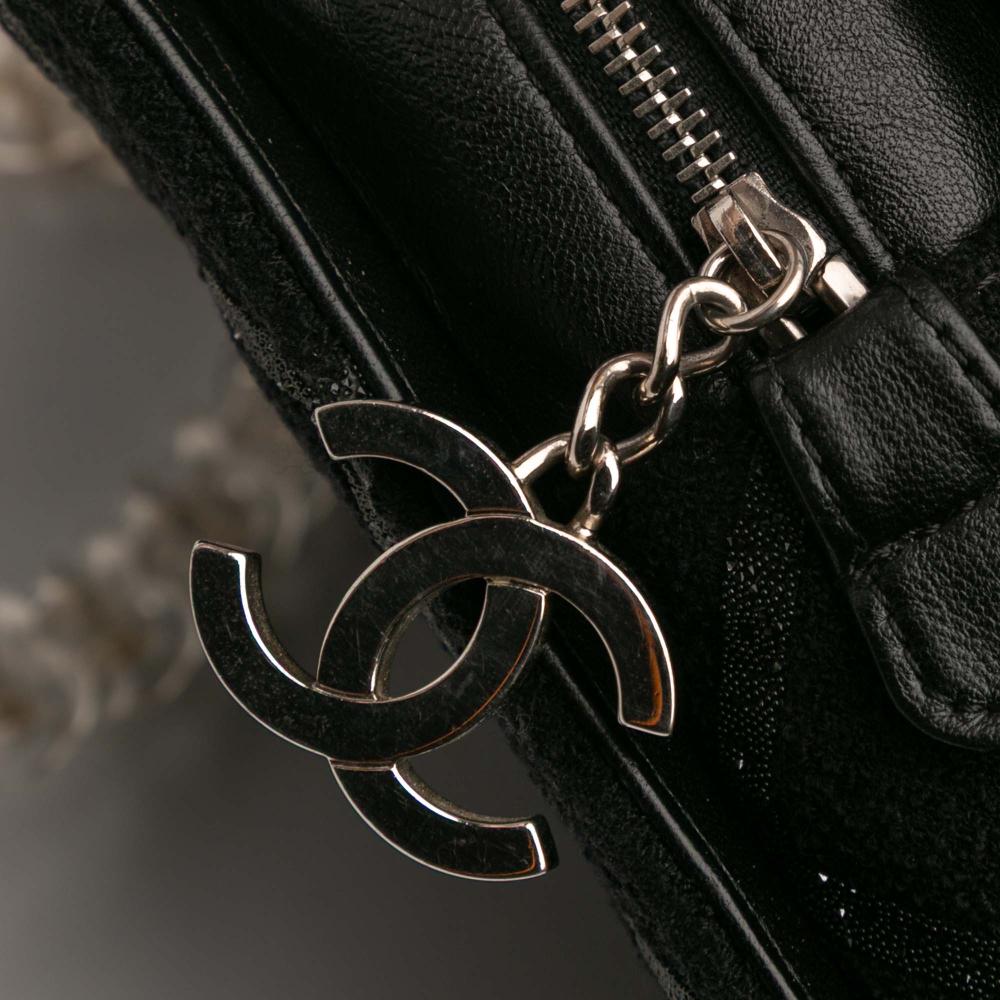 Chanel B Chanel Black Tweed Fabric and Resin Zipped Chain Shopping Bag France