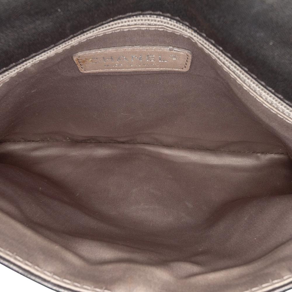 Chanel B Chanel Black Lambskin Leather Leather Quilted Metallic Distressed Lambskin CC Crystal Flap Italy