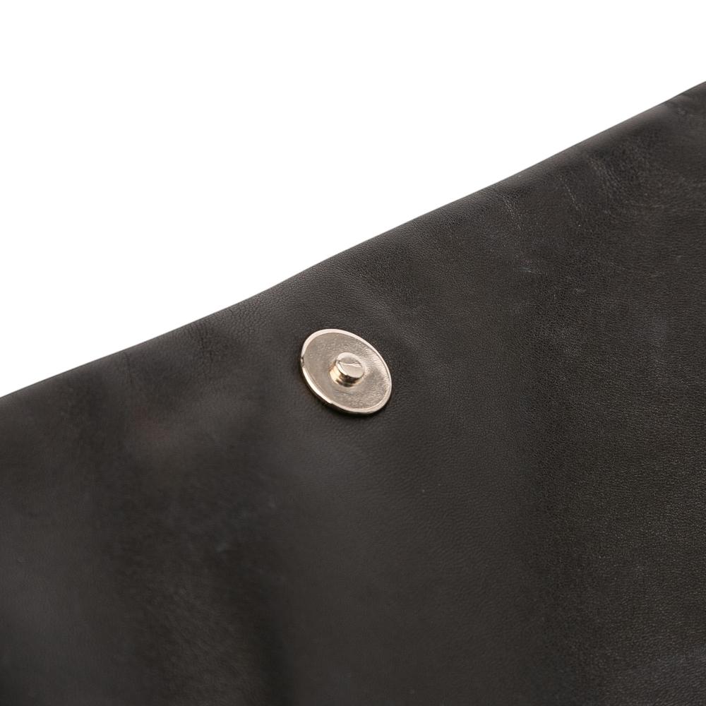 Chanel B Chanel Black Lambskin Leather Leather Quilted Metallic Distressed Lambskin CC Crystal Flap Italy