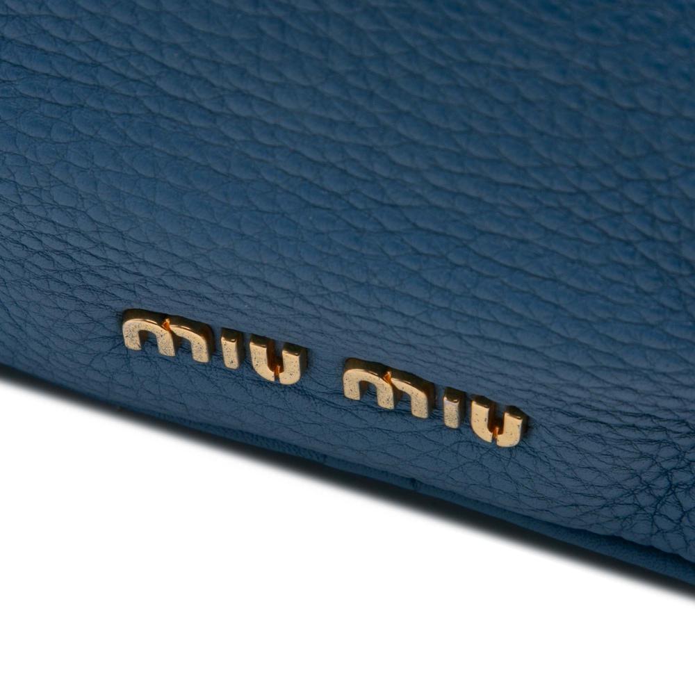 Miu Miu B Miu Miu Blue Calf Leather Pebbled Convertible Tote Italy