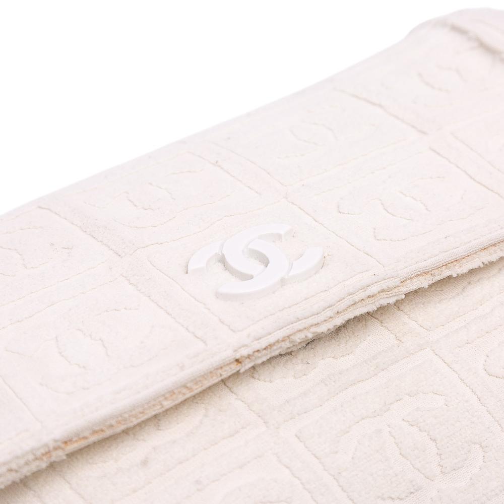 Chanel B Chanel White Off White Cotton Fabric Terry Cloth Sport Line Flap Italy