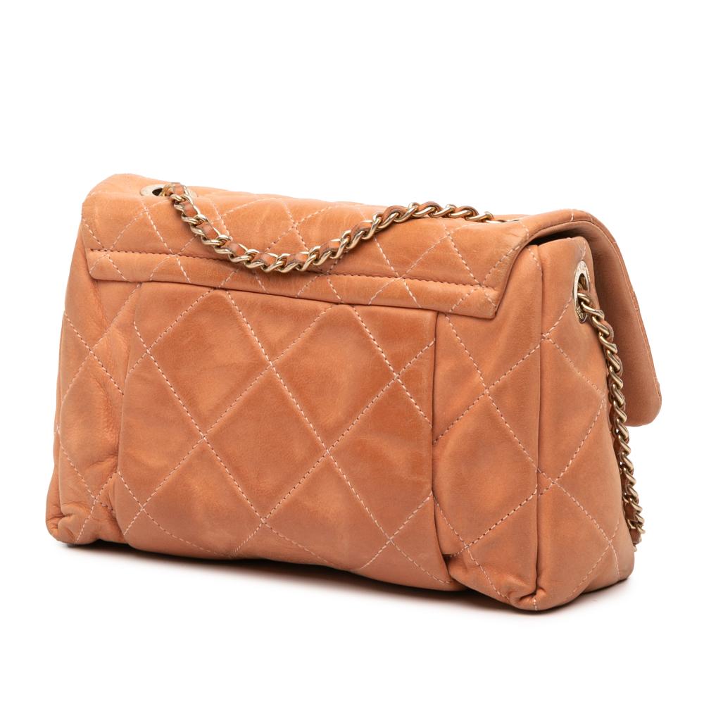 Chanel B Chanel Orange Peach Calf Leather Small Aged skin Chic Quilt Flap Italy