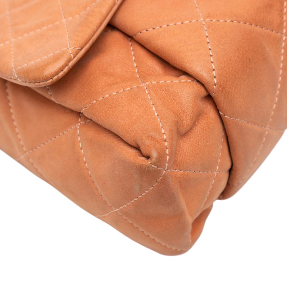 Chanel B Chanel Orange Peach Calf Leather Small Aged skin Chic Quilt Flap Italy