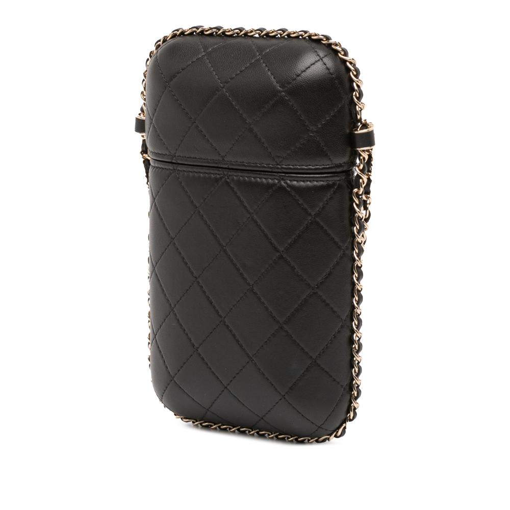 Chanel AB Chanel Black Lambskin Leather Leather CC Quilted Lambskin Chain Around Phone Holder Italy